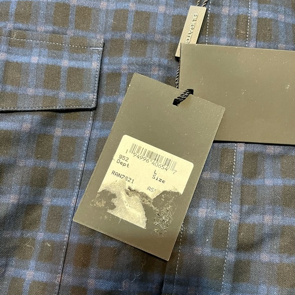 NWT Bugatchi Shaped Fit Blue Checkered Pattern Button Down Shirt- Size L… - Picture 3 of 8